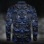 voordelige Overhemden met print voor heren-Halloween Voor heren Overhemd met knopen Lange mouw Donkere Feestavondkleding Herfst Lente zomer Overhemdkraag Dichtknopen 3D-afdrukken Rood blauw Paars Groen
