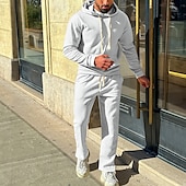 economico Tute basic-Per uomo Felpa con cappuccio Tuta Da Ginnastica Tuta da ginnastica Nero Bianco Verde militare Cachi Grigio scuro Con cappuccio Liscio A cordoncino 2 pezzi Tasca frontale Sportivo Giornaliero Per