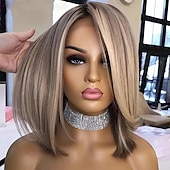 abordables Perruques à dentelle frontale-Perruque Cheveux Naturel Rémy 13x4 devant en dentelle Cheveux Brésiliens Droit Gris foncé Multicolore Bob Coupe Carré Bob court Partie latérale Femme Densité 130% 150% 180% avec des cheveux de béb