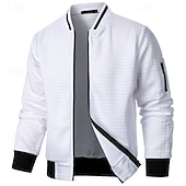 cheap Casual Jackets-Men&#039;s Lightweight Jacket Waffle Jacket Summer Jacket Transition Jacket Vacation Daily Pocket Spring &amp;  Fall Plain Fashion Classic Standing Collar Regular Black White Wine Navy Blue Khaki Jacket
