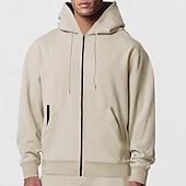 economico felpe con cappuccio da uomo di base-Per uomo Felpa con cappuccio a zip intera Felpa con cappuccio e zip Felpa con cappuccio in pile Nero Blu marino Cachi Grigio chiaro Con Cappuccio Semplice Con zip Tasca Sport &amp; Outdoor Quotidiano