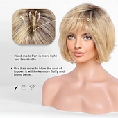 ieftine Peruci fără Capac din Păr Uman-Blendul părului uman Perucă Scurt Drept natural Frizură Pixie Partea laterală Frizură în Straturi Frizură Asimetrică Maro Cosplay Ondulator și îndreptător Linia naturală de păr Fără calotă Păr