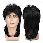 cheap Historical Wigs-Mullet Wigs for Men, 80S Long Hair Curly Wig 70S Curly Disco Punk Rock Ginger Wig for Carnival Cosplay Party