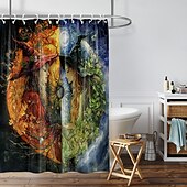 preiswerte Halloween Bad-Halloween-Duschvorhang, moderner, maschinenwaschbarer, wasserdichter Polyesterstoff zur Badezimmerdekoration, Badewanne mit 12 Haken