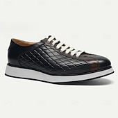 cheap Premium Leather Sneakers-Men&#039;s Quilted Cowhide Leather Lace-Up Sneakers with Red and Black Gradient Design - Stylish Casual Shoes for Everyday Wear