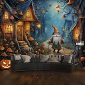billige Halloween dekorasjon-halloween dekorasjoner hengende billedvev gresskar dverg hus veggkunst stor billedvev veggmaleri dekor fotografi bakteppe teppe gardin hjem soverom stue dekorasjon