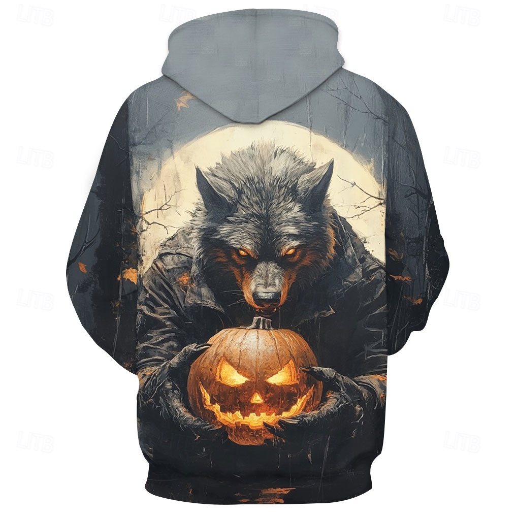 levne Halloween mikiny a svetry-Halloween Pánské Dýně Vlkodlak Kapuce Kapucky Mikina Módní Chladný Dlouhý rukáv Kapuce Černá Kapsy 3D tisk Podzim Zima Návrhář