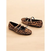 economico Ballerine da donna-eleganti ballerine da donna con stampa leopardata: design elegante con cinturini con dettagli allacciati, perfette per outfit casual e look alla moda