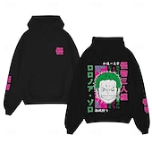 billige Tegneserie- og filmkaraktergrafikk-One Piece Roronoa Zoro Hattetrøje Pullover Trykt mønster Graphic Til Par Herre Dame Voksne Maskerade Varmstempling Fest Fritid / hverdag