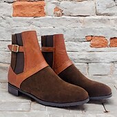 olcso Ruhacsizma-férfi kéttónusú műbőr és velúr bokacsizma csatos pánttal - vintage ihletésű dizájn alkalmi és formális viselethez
