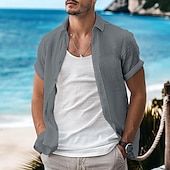 cheap Vacation-Men&#039;s Shirt Linen Shirt Summer Shirt Casual Shirt Beach Shirt Button Down Shirt Plain Vacation Curise Black White Light Green Pink Short Sleeve Lapel Summer Clothing Apparel