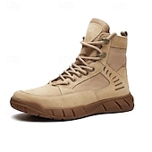 baratos Botas de combate-Homens Botas Botas de trabalho Couro Lona Confortável Antiderrapante Com Cadarço Amêndoa Cáqui