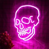 billiga Hallowen Rekvisita Belysning-halloween neonskylt rosa led skylt skelett skalle neonljus spöke led neonskylt usb-driven switch lysa upp neonskyltar för väggdekoration sovrum halloween födelsedagsfest leverans