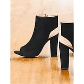 abordables Bottines-Femme Bottes du quotidien Bottines Bottines Talon bloc Bout pointu Mode Daim Fermeture Noir