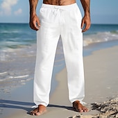 baratos Feriado-Homens Calças de linho Calças Calça verão Calças de praia Com Cordão Cintura elástica 2 em 1 Tecido Conforto Respirável Comprimento total Casual Diário Feriado Férias Moda Branco Azul