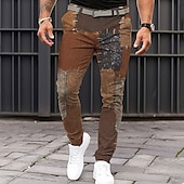cheap Slim-Men&#039;s Graphic Geometric Color Block Dress Pants Mid Waist Vintage Casual Formal Dailywear Pocket Summer Spring Fall Brown