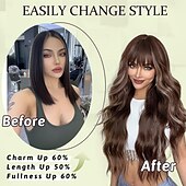 economico Parrucche trendy sintetiche-parrucche lunghe con frangia per donne parrucche per capelli ricci e ondulati parrucche in fibra sintetica resistenti al calore per l&#039;uso quotidiano alle feste