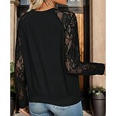 preiswerte Spitzenoberteile-Damen Bluse elegant stylisch modern Spitze Langarm V-Ausschnitt Arbeit Alltag schwarz Frühling Herbst