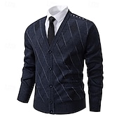 preiswerte Herren Strickjacke-Herren Strickjacke Kurzer Pullover Strickpullover Herren Pullover Gerippt Stricken Standard Knopf hoch Seitentaschen Bogengimpe V Ausschnitt Modisch Klassisch Freizeitskleidung Verabredung Bekleidung