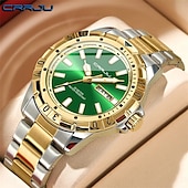 abordables Montres à quartz-Crrju top original hommes montre à quartz vert montre étanche pour hommes en acier inoxydable quartz hommes montre de luxe montre-bracelet lumineuse