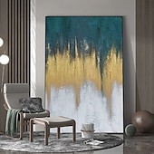preiswerte Landschaftsgemälde-handgemalte Goldgemälde, handgefertigt, reich strukturiert, abstraktes Gemälde mit Goldfolie, Wandkunst, handgemaltes Kunstwerk, grünes Ölgemälde mit Folie für Wohnzimmer, Büro, Wanddekoration, blaues
