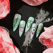 cheap Accessories-24pcs/set Long Starry Sky Gradient Green Heart, Eye, Mouth  Halloween  False Nail Tip Press on