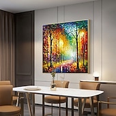 お買い得  風景画-手作りの木の壁アート カラフルな森の絵 手作りのキャンバス カラフルな木々 森のキャンバスの絵 雨とのデートのキャンバスの絵 巨大なキャンバス 家の装飾 秋のキャンバス