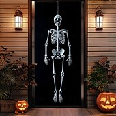 billige Halloween dørdeksler-halloween dørdekorasjoner skjelett halloween dørdeksler dørteppe dørgardindekorasjon bakteppe dørbanner til inngangsdør gårdshus ferie fest dekor forsyninger gresskar kråke