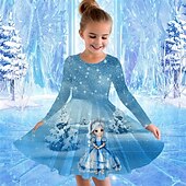 billiga 3D Cartoon Dresser-Flickor 3D Grafisk Tecknat Snöflinga Klänning Långärmad Sommar Vår Semester Dagligen Helgdag Skön Ljuv Barn 4-12 år Vardagsklänning A linjeklänning Knälång Normal