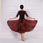 olcso Standard táncterem-Társastánc Ruha Nyomtatás Illesztés Női Teljesítmény Parti Féhosszú Spandex Műselyem