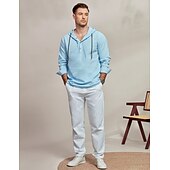 economico Classico-Per uomo Camicia Camicia di lino Camicia Estiva Abbigliamento da spiaggia Semplice Vacanza Casuale Bianco Rosso Blu Verde Manica Lunga Con Cappuccio Primavera &amp; Estate Abbigliamento