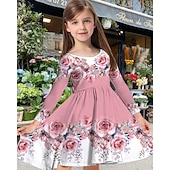 cheap 3D Flower Dress-Easter Girls' 3D Floral Graphic Dress Long Sleeve Summer Spring Vacation Daily Holiday Princess Beautiful Sweet Kids 4-12 Years Casual Dress A Line Dress Knee-length Regular Fit