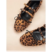 economico Ballerine da donna-eleganti ballerine da donna con stampa leopardata: design elegante con cinturini con dettagli allacciati, perfette per outfit casual e look alla moda