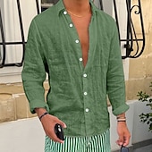economico Strada-Per uomo Camicia Camicia di lino Camicia Estiva Camicia da Spiaggia Camicie sbottonate Semplice Vacanza Casuale Nero Bianco Rosa Blu reale Manica Lunga Bavero Primavera &amp; Estate Abbigliamento