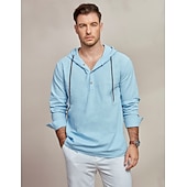 economico Classico-Per uomo Camicia Camicia di lino Camicia Estiva Abbigliamento da spiaggia Semplice Vacanza Casuale Bianco Rosso Blu Verde Manica Lunga Con Cappuccio Primavera &amp; Estate Abbigliamento