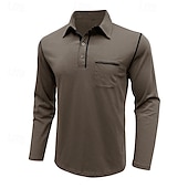 preiswerte Klassisches Poloshirt für Herren-Herren Golfhemd Golfpolo Arbeit Casual Kargen Langarm Basic Modern Farbblock Patchwork Taste Frühling &amp; Herbst Regular Fit Wein Schwarz Armeegrün Königliches Blau Dunkelgrau Braun Golfhemd