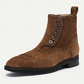 abordables Botas de cuero de primera calidad-Botines de gamuza con botones de piel de vaca de primera calidad para hombre: diseño brogue retro, perfectos para eventos de temática vintage y salidas informales