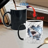 abordables Tazas-Taza que cambia de color, taza de café de cerámica con ilusión 3D que cambia de color con forma de tiburón, taza de café sensible al calor de 11 oz que cambia de color, linda taza de regalo de