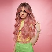levne Syntetické trendy paruky-Syntetické paruky Uniformy Kariéra kostýmy Princeznovské Vlnitá Loose Curl Střední část Vrstvený střih na stroji Paruka 26&quot; Černá / růžová Umělé vlasy Dámské cosplay Párty Módní Růžová