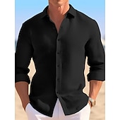 economico camicia da uomo con bottoni-Per uomo Camicia Camicia a nido d&#039;ape Camicia Estiva Camicia casual Camicia con Bottoni Camicie sbottonate Nero Bianco Kaki Azzurro Manica Lunga Semplice Bavero Vacanza Quotidiano Abbigliamento Cotone