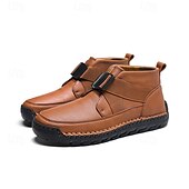 baratos Botas para Homem-botins masculinos de couro sintético marrom com costura artesanal, tira e fivela para um estilo casual e ao ar livre