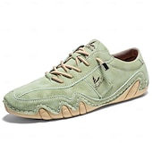 cheap Men&#039;s Sneakers-Men&#039;s Green Casual Faux Leather Sneakers with Unique Stitching and Lace-Up Design, Comfortable and Stylish for Everyday Wear