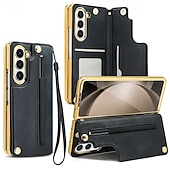 Недорогие Чехлы для Samsung-Чехол для телефона для Samsung Galaxy Z Fold 6 Z Fold 5 Z Fold 4 задняя крышка с подставкой и защитой экрана с ремешком винтажный TPU PU кожа