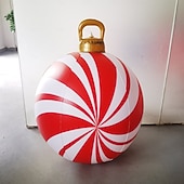 economico Decorazioni per esterni-palla gonfiabile decorata per esterni di Natale da 60 cm (23,6 pollici) enormi ornamenti di Natale grandi palline di caramelle alla menta piperita per albero cortile prato giardino portico palline gonfiabili ornamenti con pompa
