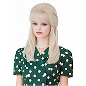 billige Historiske parykker-Retro blond lue 50-60-70-tall bikube gull bølgete lue kvinner med pannelugg stor bouffant kostyme-lue karneval fest daglig bruk ikke inkludert briller halloween-luer