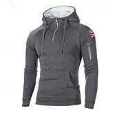 Men's Hoodie Polar Fleece Quarter Zip Hoodie Black Red Light Grey Dark Gray Hooded National Flag Pocket Sports & Outdoor Daily Holiday Streetwear Basic Casual Fall & Winter Clothing Apparel Hoodies 14