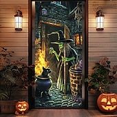ieftine Coperți de ușă de Halloween-decorațiuni pentru uși de halloween huse de uși de halloween tapiserie încântătoare pentru uși de vrăjitoare decorațiuni pentru perdele de ușă banner de ușă de fundal pentru ușa din față petrecere de