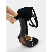 abordables Chaussures de danses latines-chaussures de danse noires et dorées pour femmes avec bride à la cheville - talons de danse latine pour salon, salsa et tango, confortables et élégants pour les performances et la pratique