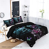 cheap Duvet Cover Sets-Gothic Cool Skull Floral Print 3-Piece Duvet Cover Set Bedding Set - Unique and Artistic Design - Includes Duvet Cover and Pillowcases - Soft and Durable Fabric - Perfect for Adding an Edgy Touch to Your Bedroom Decor