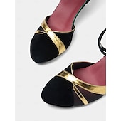 abordables Chaussures de danses latines-chaussures de danse noires et dorées pour femmes avec bride à la cheville - talons de danse latine pour salon, salsa et tango, confortables et élégants pour les performances et la pratique
